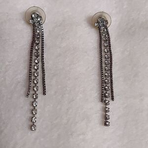Long Silvertone Rhinestone Earrings